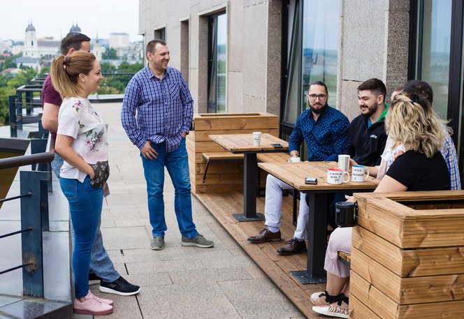 Centric Iasi project team on the terrace having a coffee